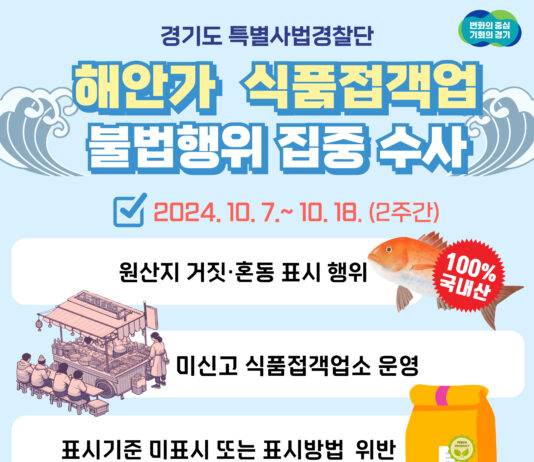 도 특사경, 가을철 맞아 해안가 음식점 불법행위 집중 수사